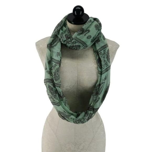 Elephant Print Mint Colored Infinity‎ Scarf wrap boho - Picture 6 of 7